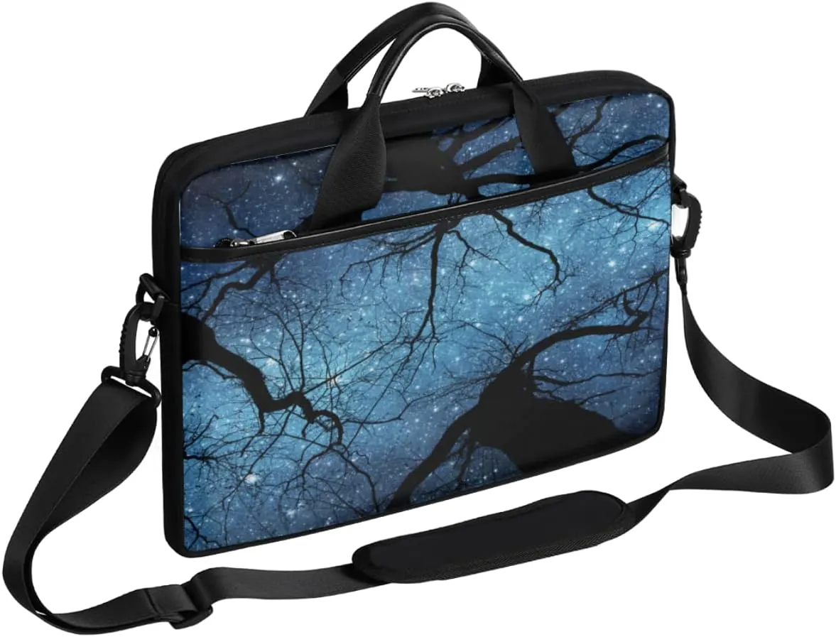 Beautiful Night Sky Trees Laptop Shoulder Messenger Bag Waterproof Laptop Briefcase with Handle and Padded Strap Case Sleeve for 13 13.3 14 15.6 Inch Laptop Case