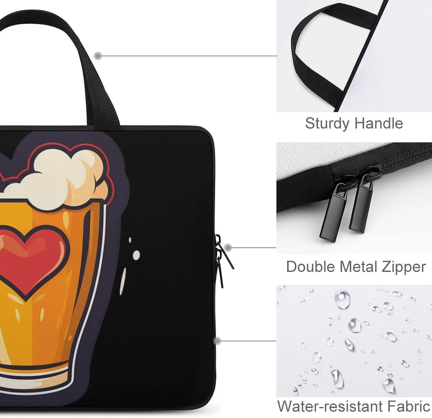 Beer Foam Print Laptop Bag Carrying Case Computer Protective Sleeve Case Briefcase for Men Women