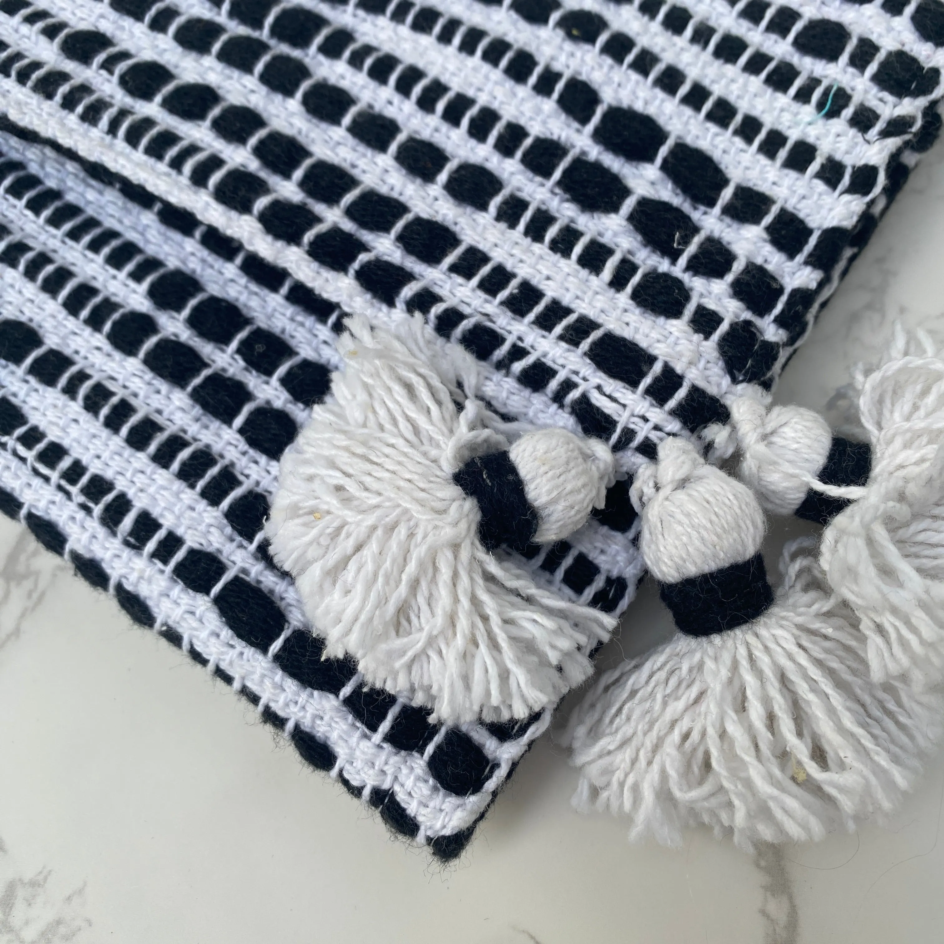 Black and White Woven Handmade Purse with Tassel