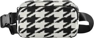 Black White Houndstooth Belt Bag for Women Men Fanny Pack Small Waist Pouch Crossbody Bags for Outdoor Hiking Running Travel