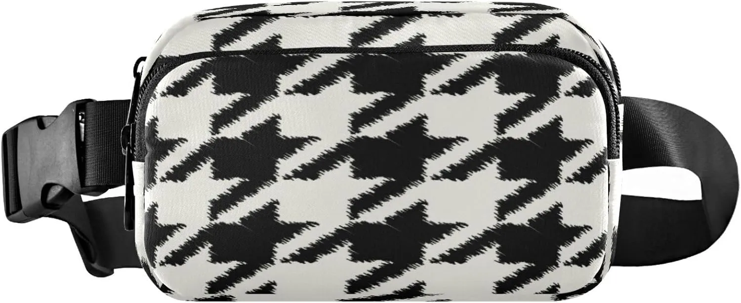 Black White Houndstooth Belt Bag for Women Men Fanny Pack Small Waist Pouch Crossbody Bags for Outdoor Hiking Running Travel