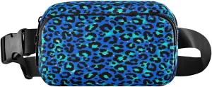 Blue Turquoise Leopard Pattern Belt Bag for Women Men Fanny Pack Small Waist Pouch Crossbody Bags for Outdoor Hiking Running Travel