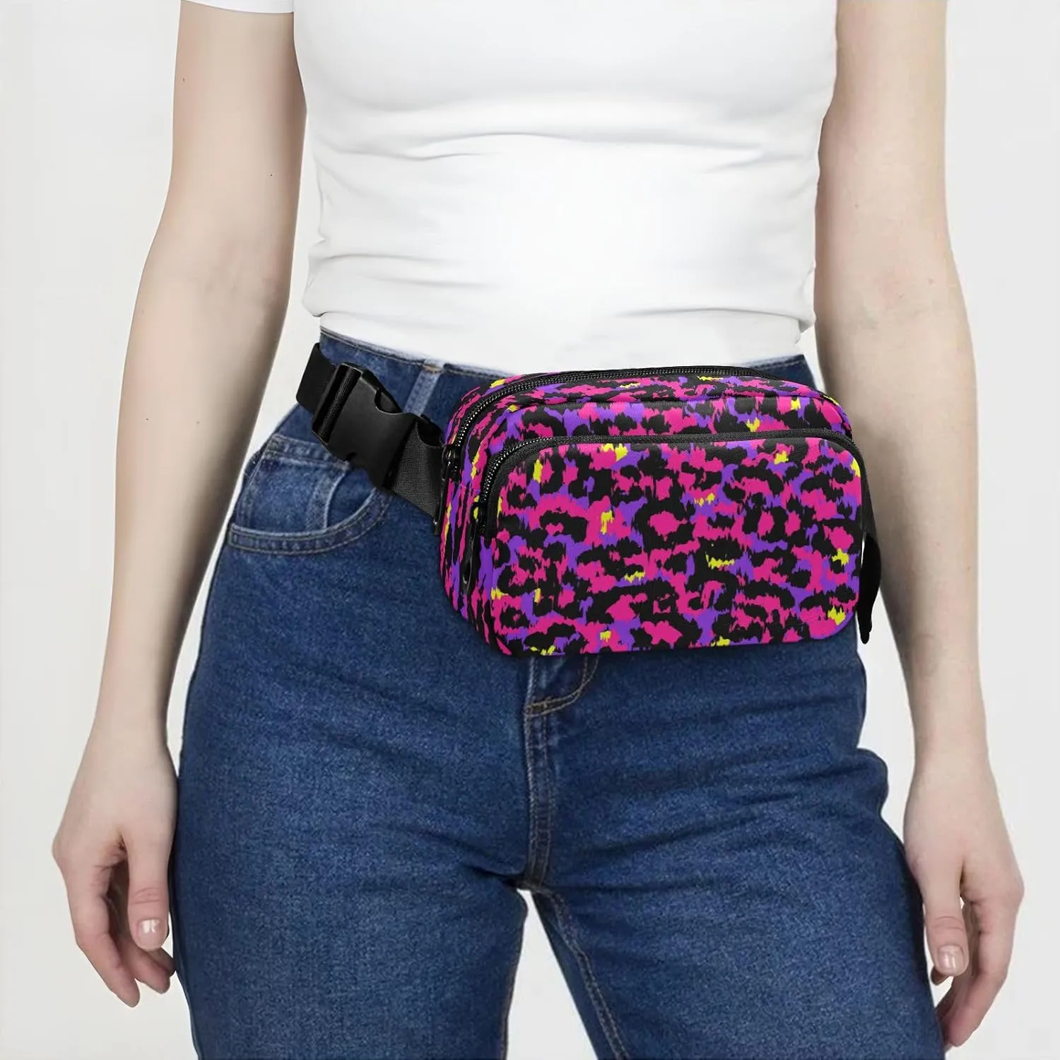 Boccsty 1980s Style Animal Print Leopard Belt Bag for Women Men Fanny Pack Small Waist Pouch Crossbody Bags for Outdoor Hiking Running Travel
