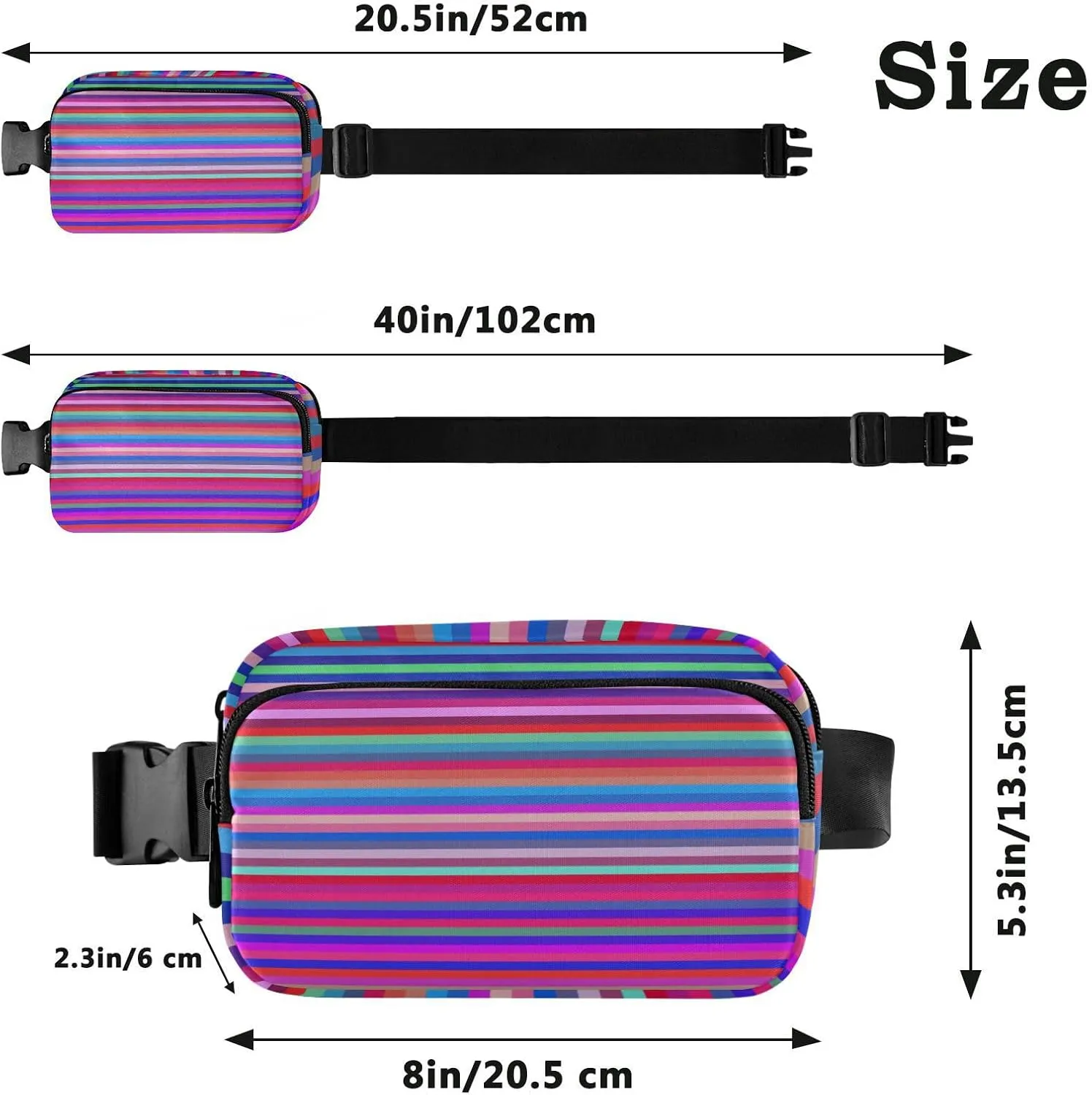 Boccsty 80s Retro Lines Stripe Belt Bag for Women Men Fanny Pack Small Waist Pouch Crossbody Bags for Outdoor Hiking Running Travel