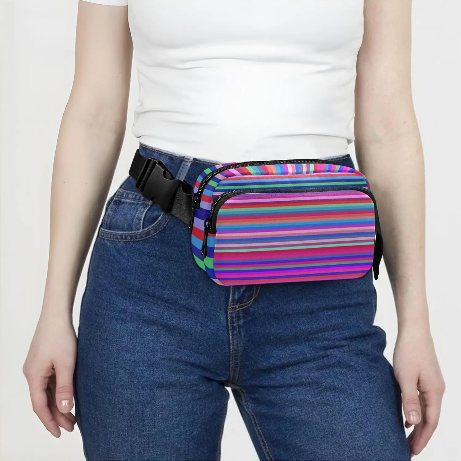Boccsty 80s Retro Lines Stripe Belt Bag for Women Men Fanny Pack Small Waist Pouch Crossbody Bags for Outdoor Hiking Running Travel