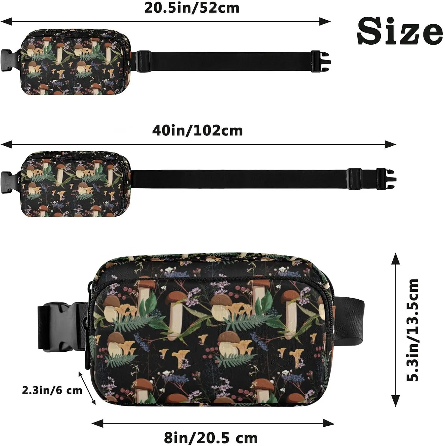 Boccsty Autumn Berries Herbs Belt Bag for Women Men Mushroom Fanny Pack Small Waist Pouch Crossbody Bags for Outdoor Hiking Running Travel