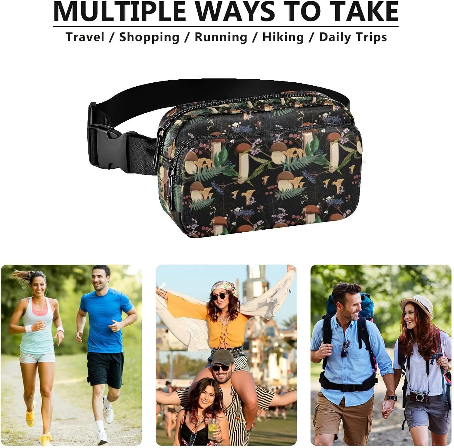 Boccsty Autumn Berries Herbs Belt Bag for Women Men Mushroom Fanny Pack Small Waist Pouch Crossbody Bags for Outdoor Hiking Running Travel