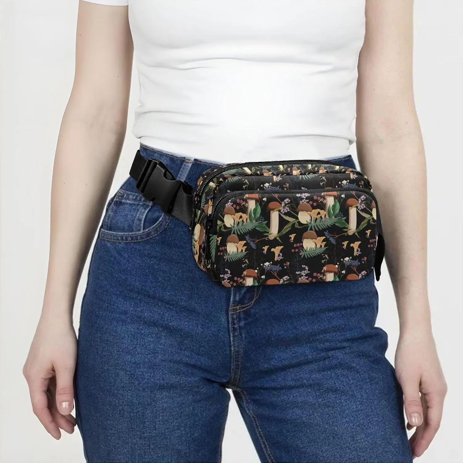 Boccsty Autumn Berries Herbs Belt Bag for Women Men Mushroom Fanny Pack Small Waist Pouch Crossbody Bags for Outdoor Hiking Running Travel