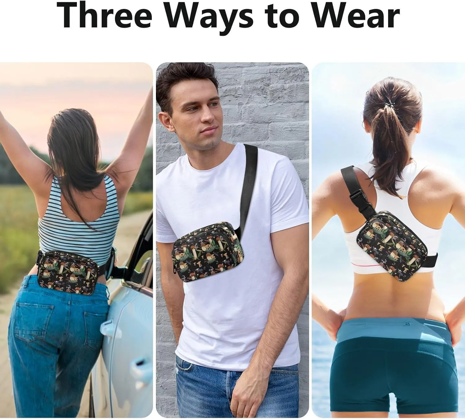 Boccsty Autumn Berries Herbs Belt Bag for Women Men Mushroom Fanny Pack Small Waist Pouch Crossbody Bags for Outdoor Hiking Running Travel