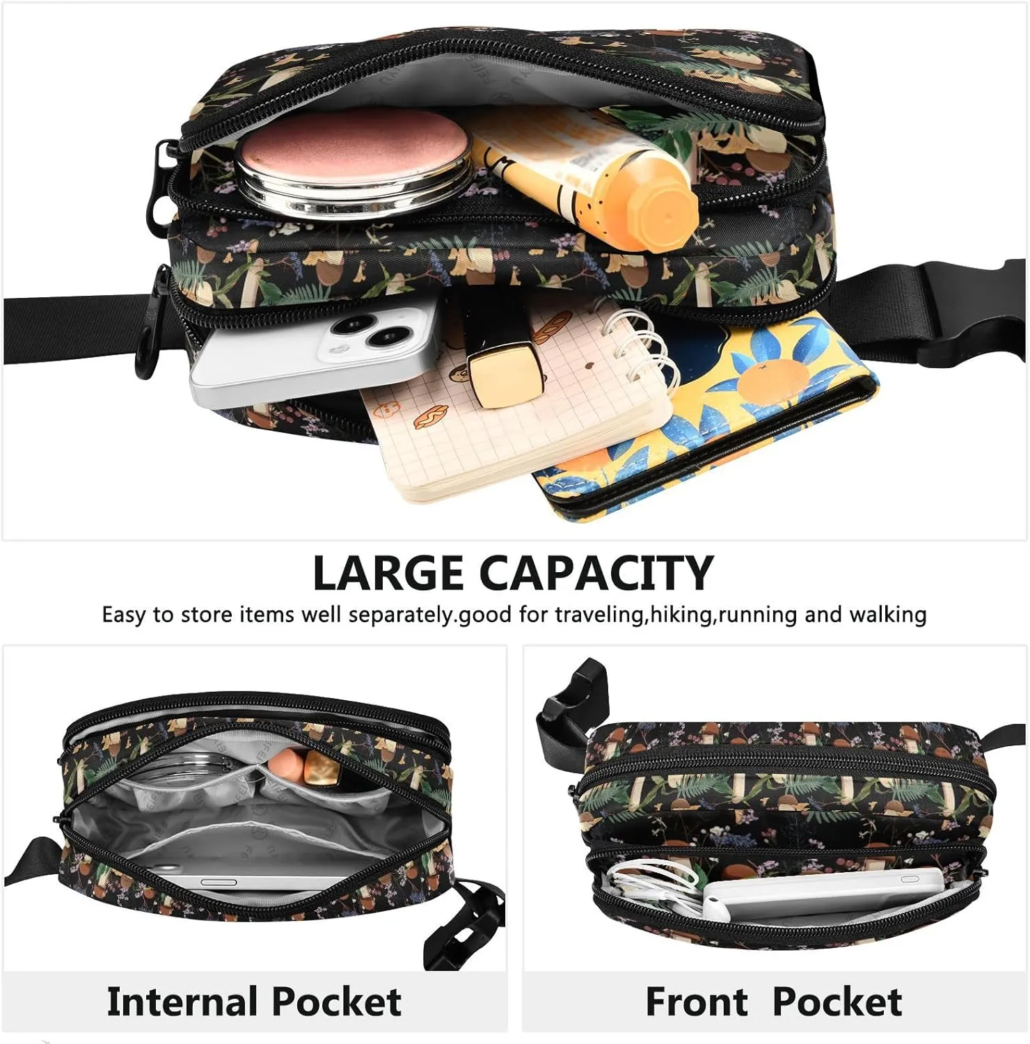 Boccsty Autumn Berries Herbs Belt Bag for Women Men Mushroom Fanny Pack Small Waist Pouch Crossbody Bags for Outdoor Hiking Running Travel