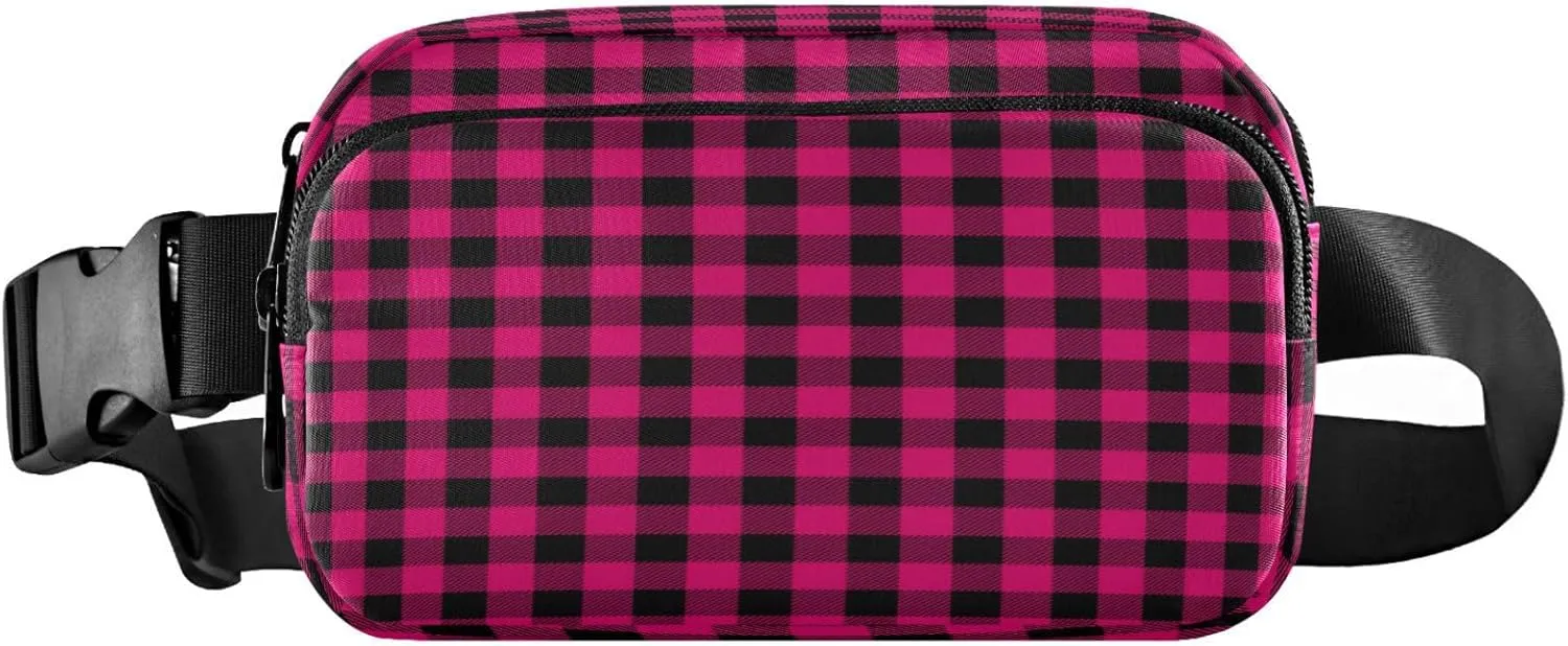 Boccsty Black Lumberjack Plaid Pattern Belt Bag for Women Men Fanny Pack Small Waist Pouch Crossbody Bags for Outdoor Hiking Running Travel