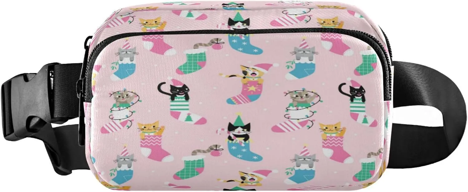 Boccsty Christmas Cartoon Cats Socks Belt Bag for Women Men Fanny Pack Small Waist Pouch Crossbody Bags for Outdoor Hiking Running Travel