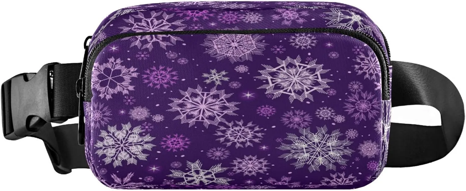 Boccsty Christmas Snowflakes Violet Belt Bag for Women Men Fanny Pack Small Waist Pouch Crossbody Bags for Outdoor Hiking Running Travel