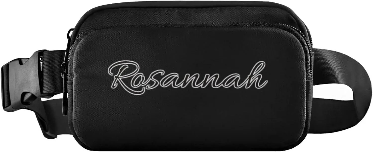 Boccsty Custom Black Belt Bag for Women Men Fanny Pack Small Waist Pouch Crossbody Bags for Outdoor Hiking Running Travel