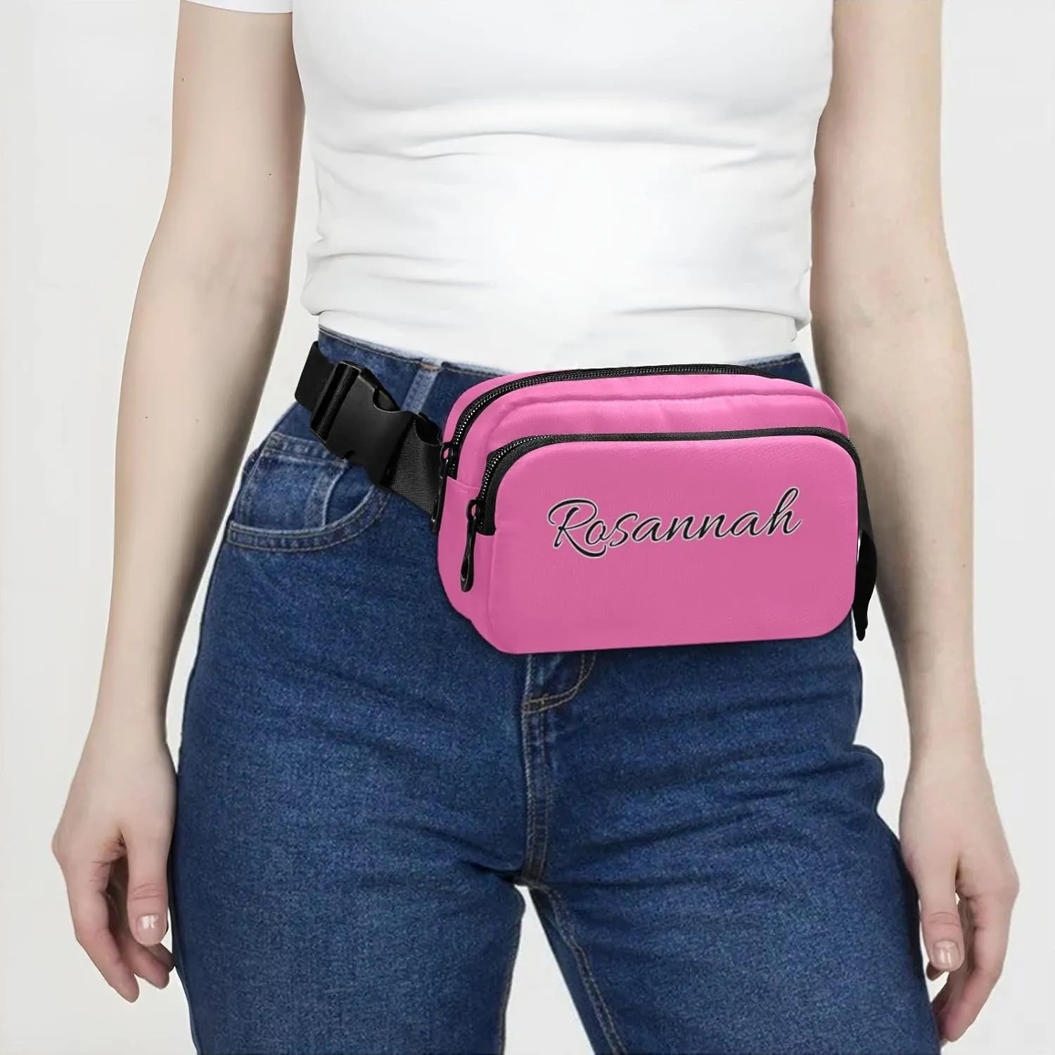 Boccsty Custom Hot Pink Belt Bag for Women Men Fanny Pack Small Waist Pouch Crossbody Bags for Outdoor Hiking Running Travel