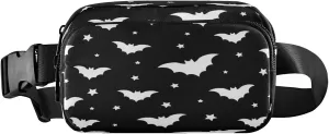 Boccsty Halloween Bats Star Black Belt Bag for Women Men Fanny Pack Small Waist Pouch Crossbody Bags for Outdoor Hiking Running Travel