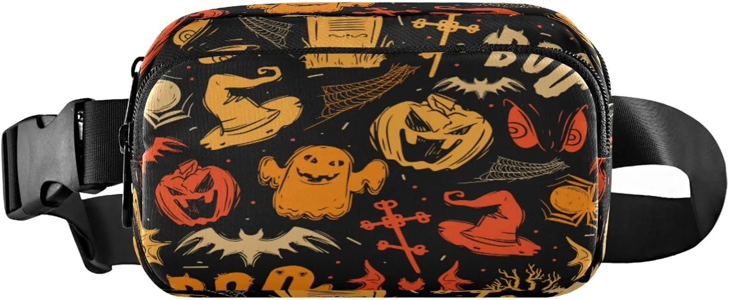 Boccsty Halloween Dots Belt Bag for Women Men Scary Figures Pumpkin Fanny Pack Small Waist Pouch Crossbody Bags for Outdoor Hiking Running Travel