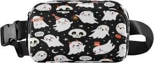 Boccsty Halloween Ghosts Skulls Black Belt Bag for Women Men Star Moon Fanny Pack Small Waist Pouch Crossbody Bags for Outdoor Hiking Running Travel