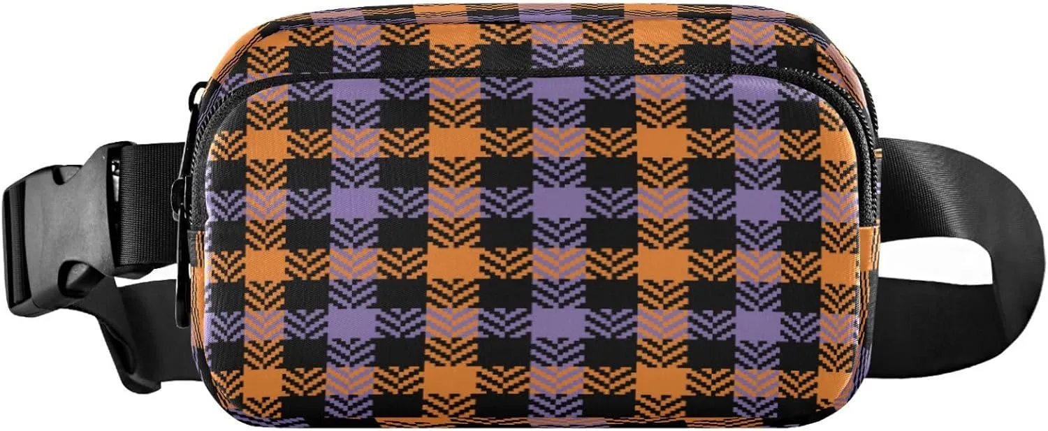 Boccsty Halloween Gingham Check Plaid Belt Bag for Women Men Fanny Pack Small Waist Pouch Crossbody Bags for Outdoor Hiking Running Travel