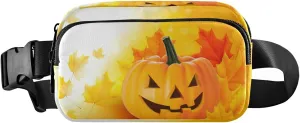 Boccsty Halloween Pumpkin Autumn Leaves Belt Bag for Women Men Fall Orange Maples Fanny Pack Small Waist Pouch Crossbody Bags for Outdoor Hiking Running Travel