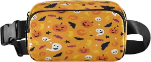 Boccsty Halloween Pumpkin Ghost Skull Belt Bag for Women Men Autumn Fall Orange Fanny Pack Small Waist Pouch Crossbody Bags for Outdoor Hiking Running Travel