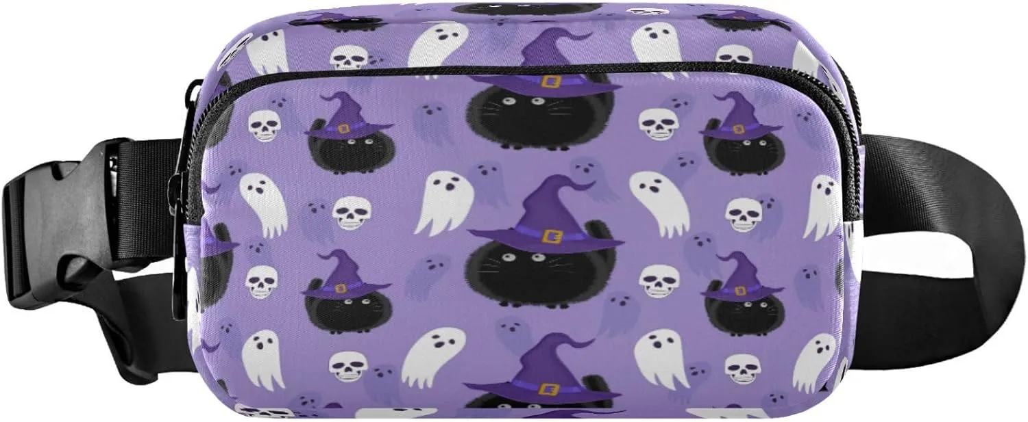 Boccsty Halloween Witch Belt Bag for Women Men Cat Ghost Fanny Pack Small Waist Pouch Crossbody Bags for Outdoor Hiking Running Travel