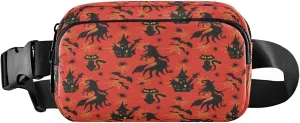 Boccsty Halloween Witch Castle Belt Bag for Women Men Cat Bats Spider Fanny Pack Small Waist Pouch Crossbody Bags for Outdoor Hiking Running Travel