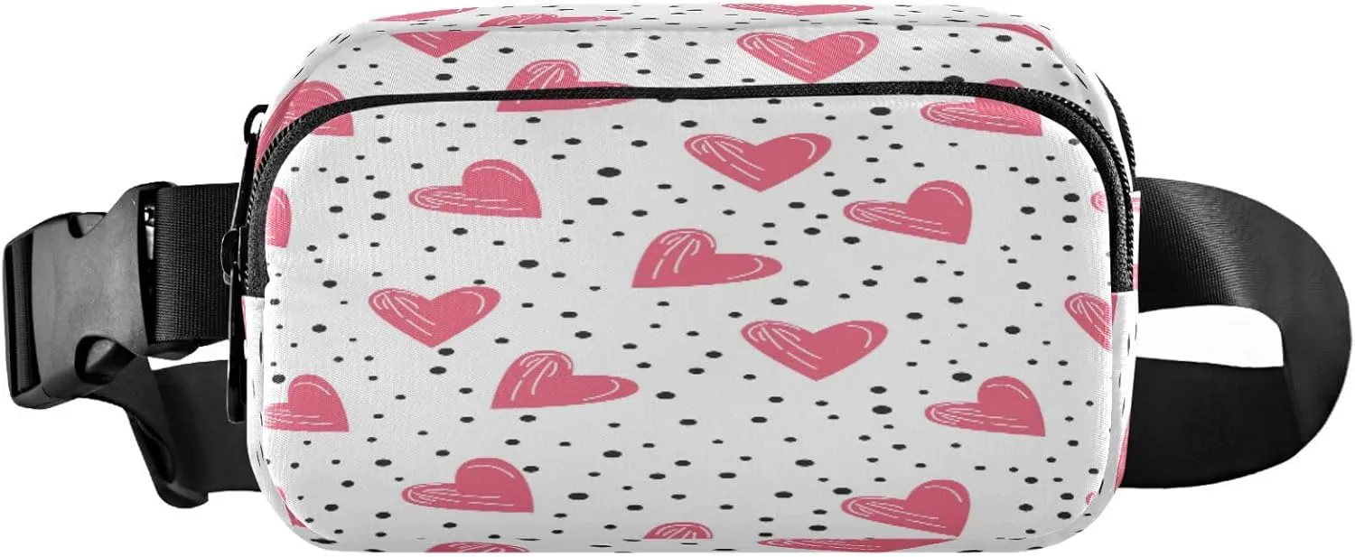 Boccsty Heart Polka Dots Belt Bag for Women Men Fanny Pack Small Waist Pouch Crossbody Bags for Outdoor Hiking Running Travel