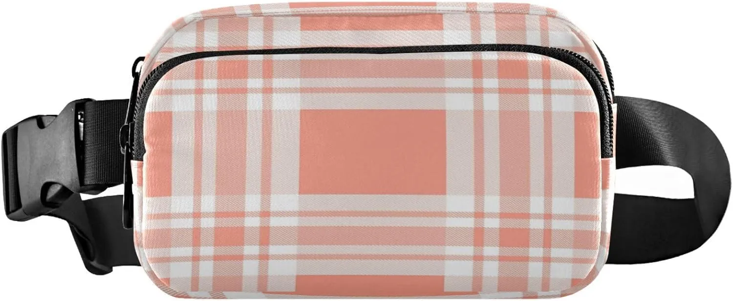 Boccsty Orange Tartan Plaid Belt Bag for Women Men Fanny Pack Small Waist Pouch Crossbody Bags for Outdoor Hiking Running Travel