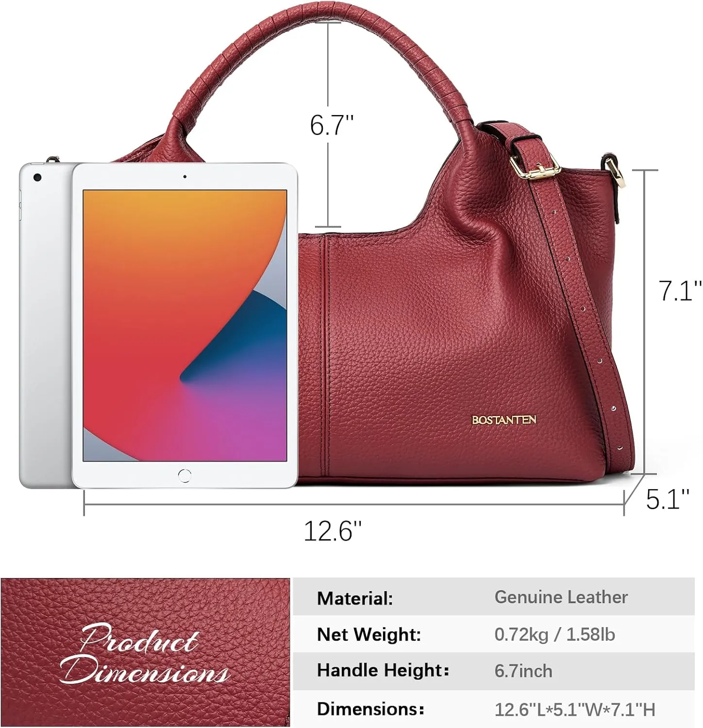 BOSTANTEN Genuine Leather Purses for Women Designer Handbags Crossbody Shoulder Bags Top Handle Satchel with Adjustable Strap