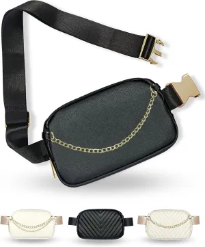 Boutique Luxury Chain Belt Bag | Crossbody Bag Leather Fanny Pack for Women Fashionable | Cute Everywhere Bum Hip Waist Designer Pack | Small Travel Fashion Chest Bag (Small Strap, Black | Saffiano)