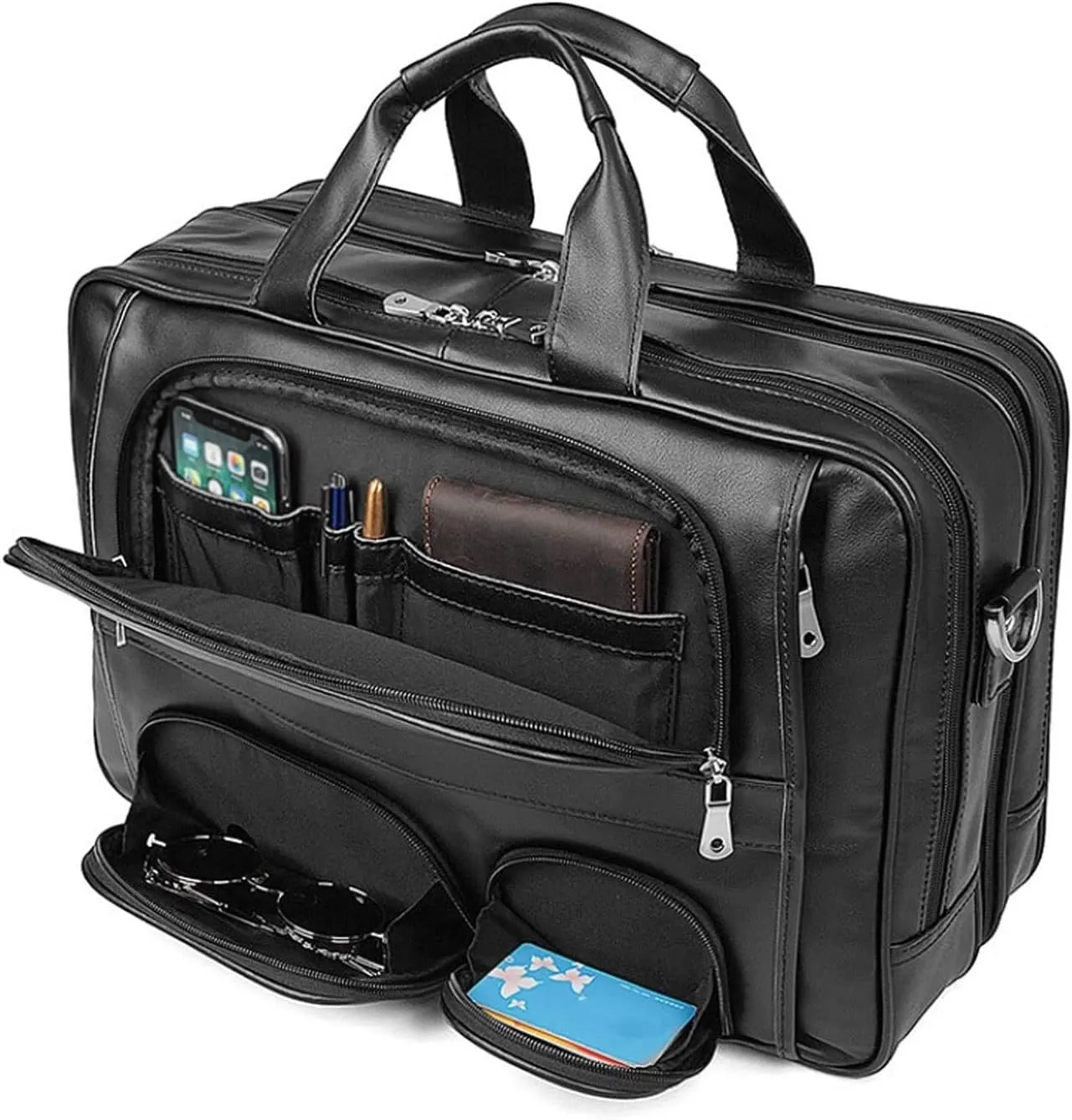 Briefcases for Men, Genuine Leather Briefcase for Men, Business Travel Messenger Bags, Shoulder Bags (Color : Black)