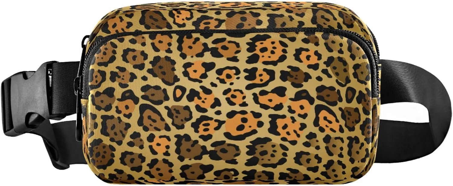 Brown Leopard Pattern Belt Bag for Women Men Fanny Pack Small Waist Pouch Crossbody Bags for Outdoor Hiking Running Travel