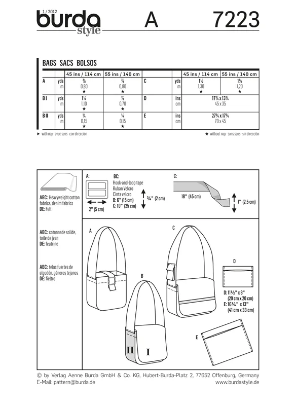 Burda 7223 Shoulder Bags Sewing Pattern