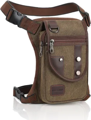 Canvas Drop Leg Bag for Men Women Thigh Fashion Motorcycle Leg Holster Hiking Waist Bag Pouch Military Tactical Fanny Pack Hip Drop Leg Pouch for Men Women Outdoor Brown