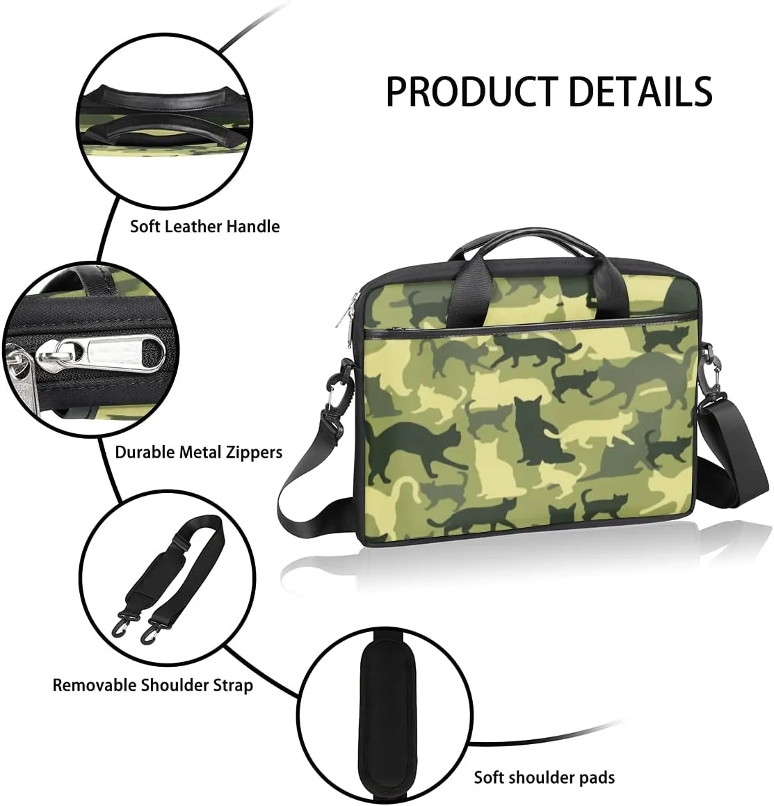 Cartoon Cats Laptop Shoulder Messenger Bag Waterproof Laptop Briefcase Handle Padded Strap