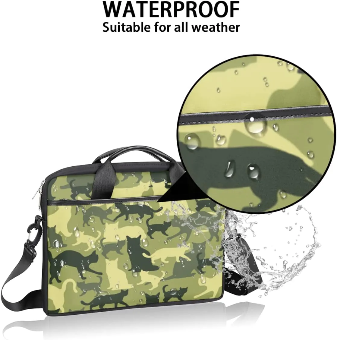 Cartoon Cats Laptop Shoulder Messenger Bag Waterproof Laptop Briefcase Handle Padded Strap