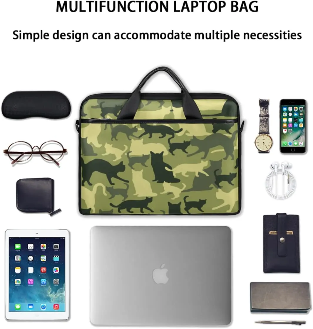 Cartoon Cats Laptop Shoulder Messenger Bag Waterproof Laptop Briefcase Handle Padded Strap