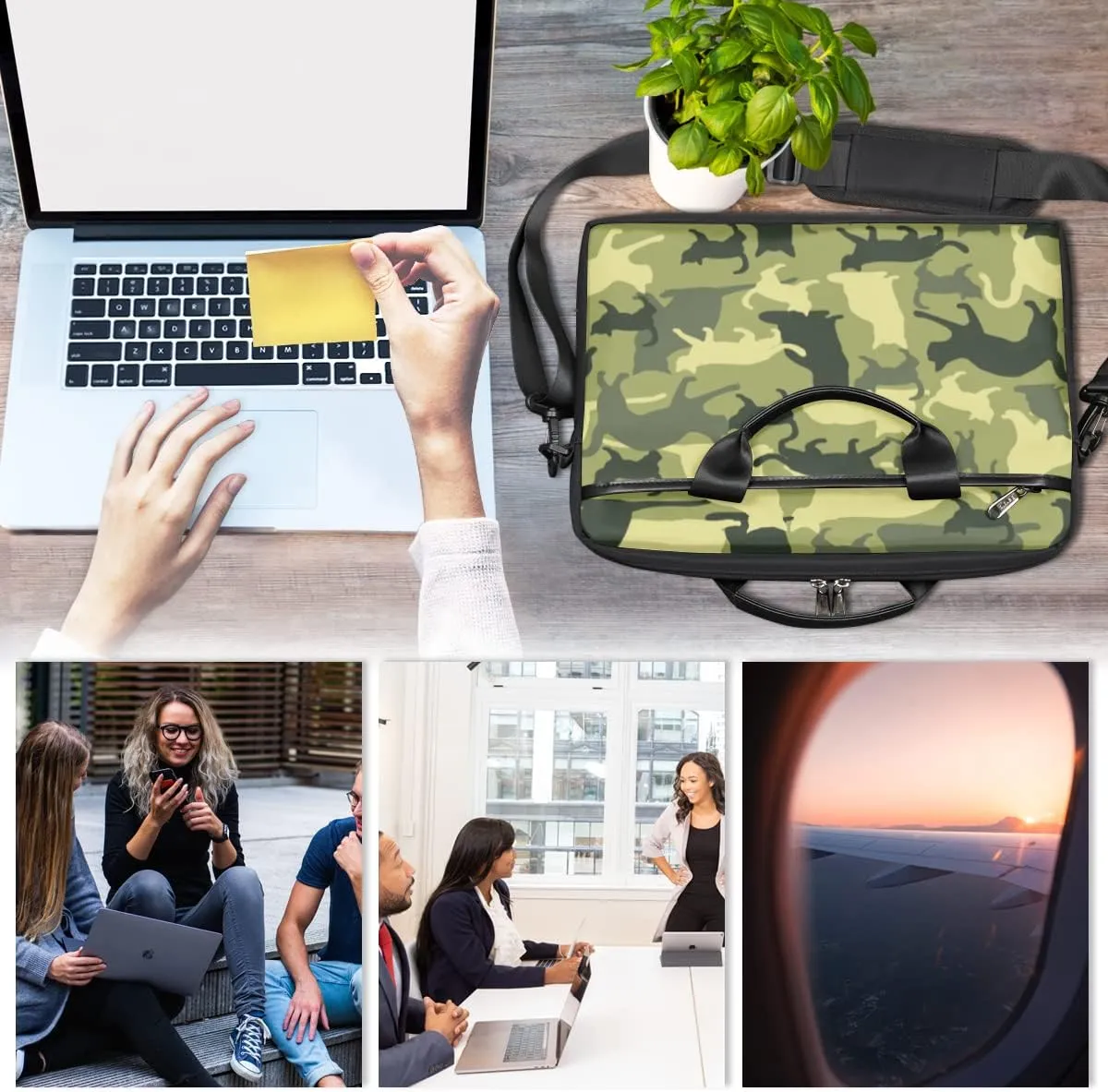 Cartoon Cats Laptop Shoulder Messenger Bag Waterproof Laptop Briefcase Handle Padded Strap