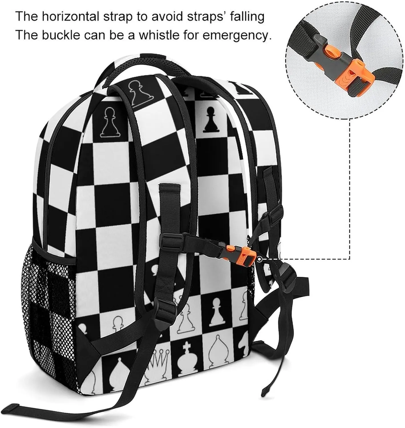 Chess Board Backpack Casual Daypack,Lightweight Computer Bags with Chest Strap for Men Women Hiking Travel Work and Business 16 Inch