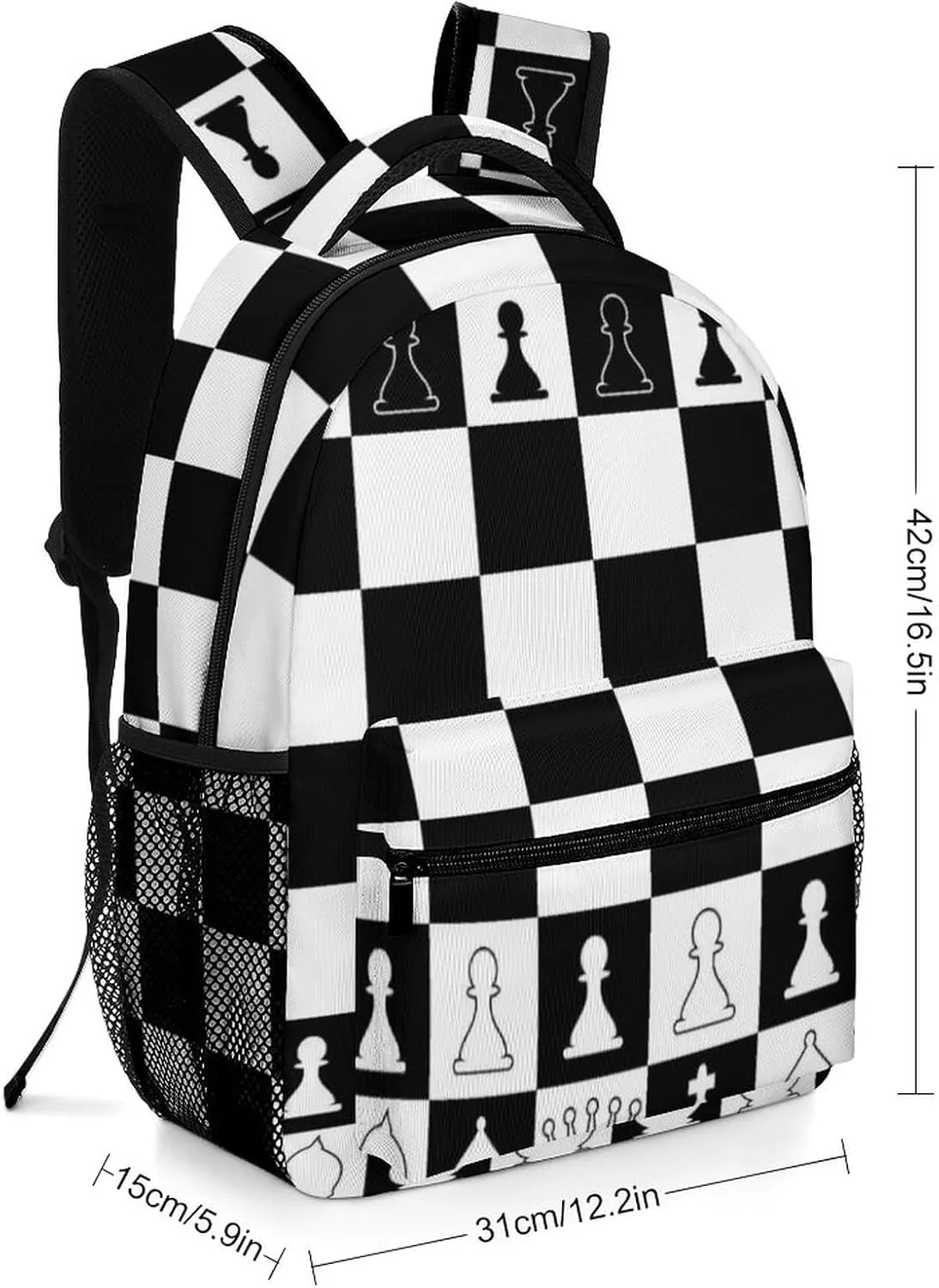 Chess Board Backpack Casual Daypack,Lightweight Computer Bags with Chest Strap for Men Women Hiking Travel Work and Business 16 Inch