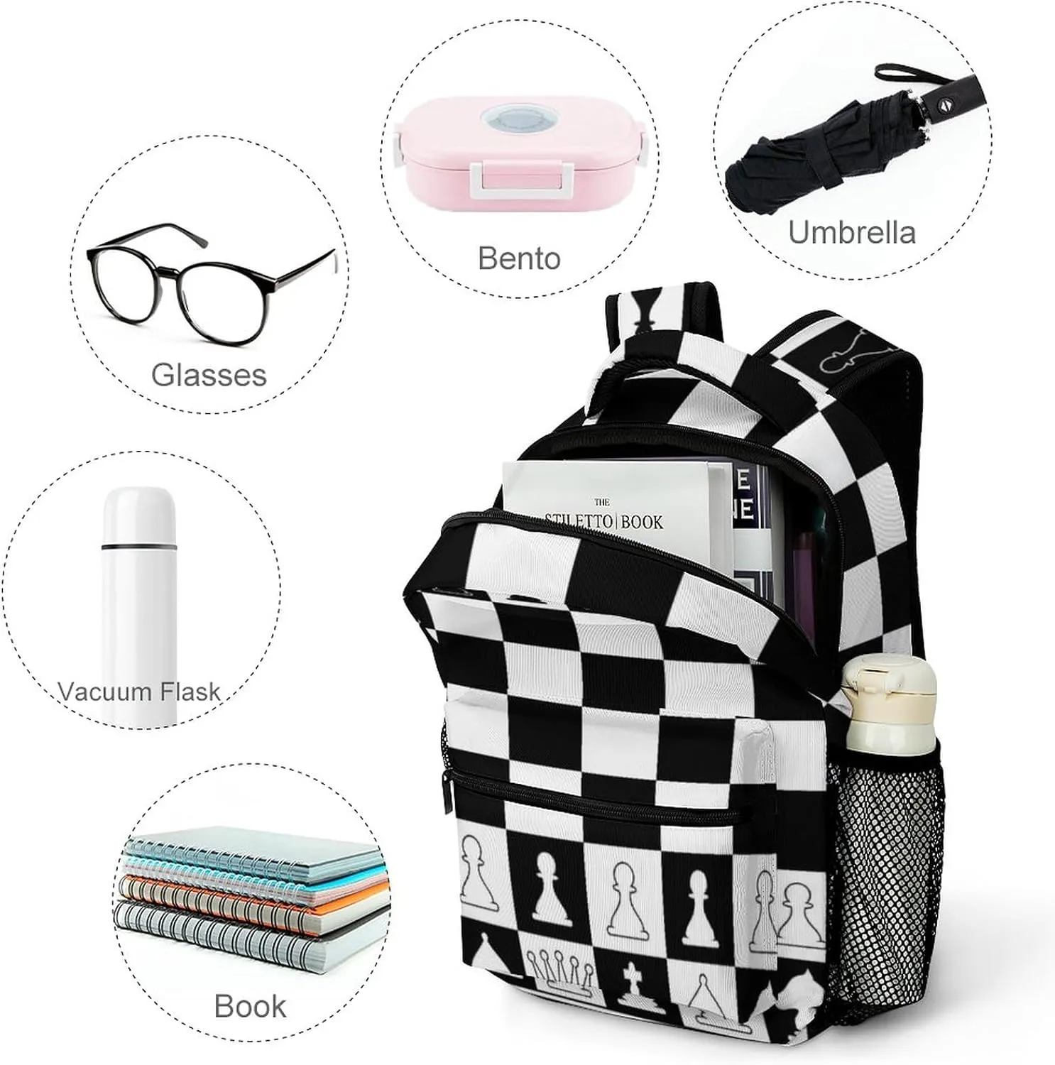 Chess Board Backpack Casual Daypack,Lightweight Computer Bags with Chest Strap for Men Women Hiking Travel Work and Business 16 Inch
