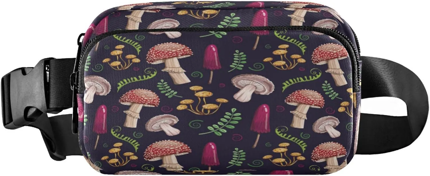 Colored Mushrooms Leaves Belt Bag for Women Men Fanny Pack Small Waist Pouch Crossbody Bags for Outdoor Hiking Running Travel