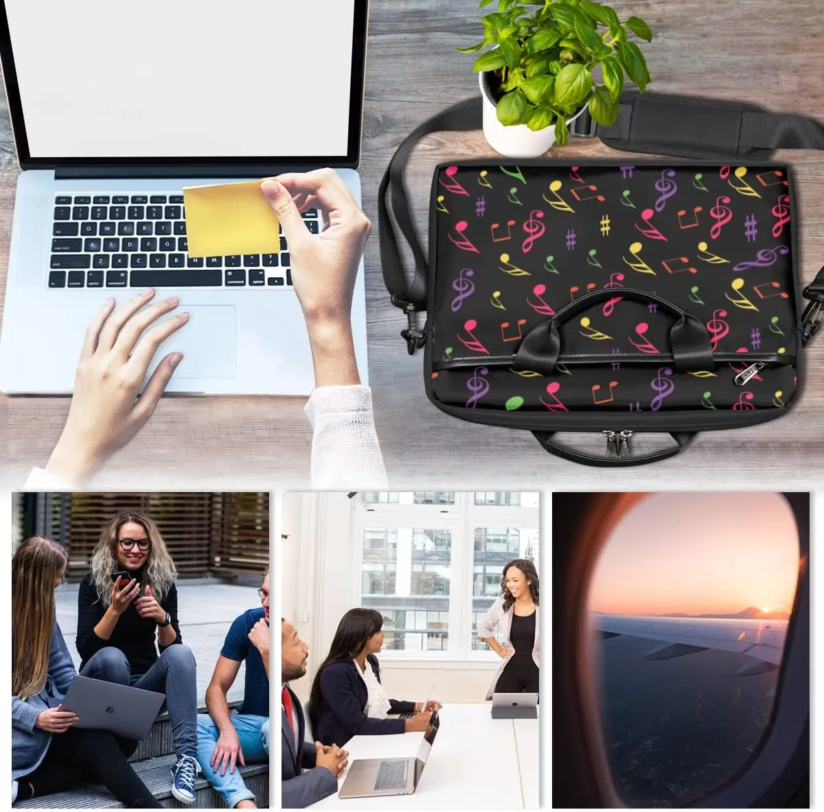 Colorful Abstract Background Laptop Shoulder Messenger Bag Waterproof Laptop Briefcase Handle Padded Strap