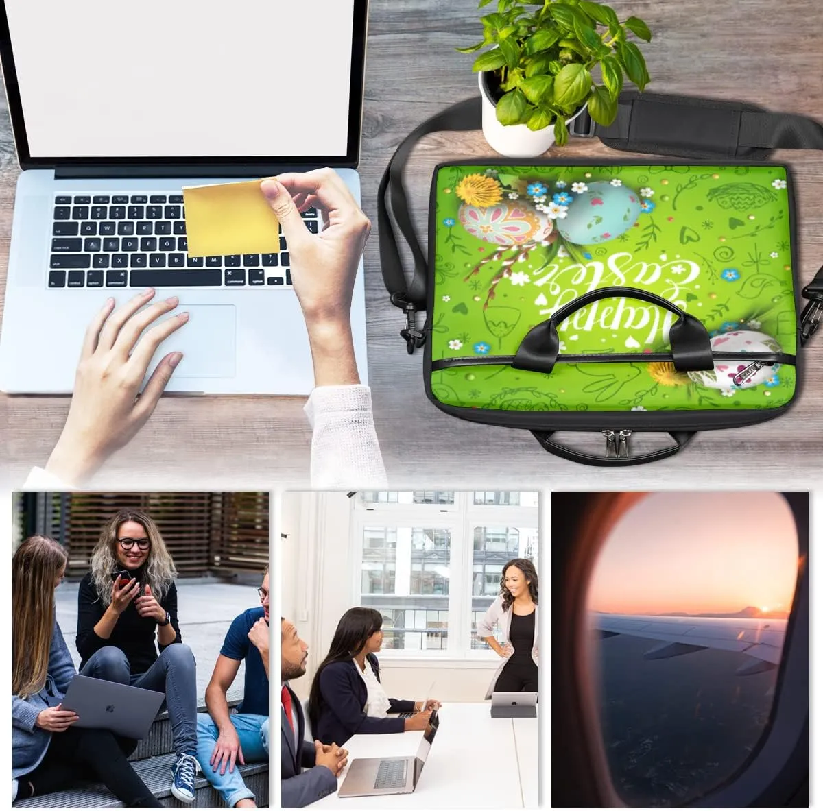 Colorful Fall Autumn Leaves Laptop Shoulder Messenger Bag Waterproof Laptop Briefcase Handle Padded Strap