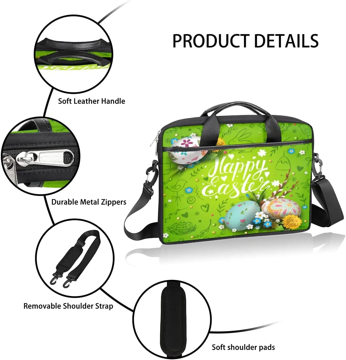Colorful Fall Autumn Leaves Laptop Shoulder Messenger Bag Waterproof Laptop Briefcase Handle Padded Strap