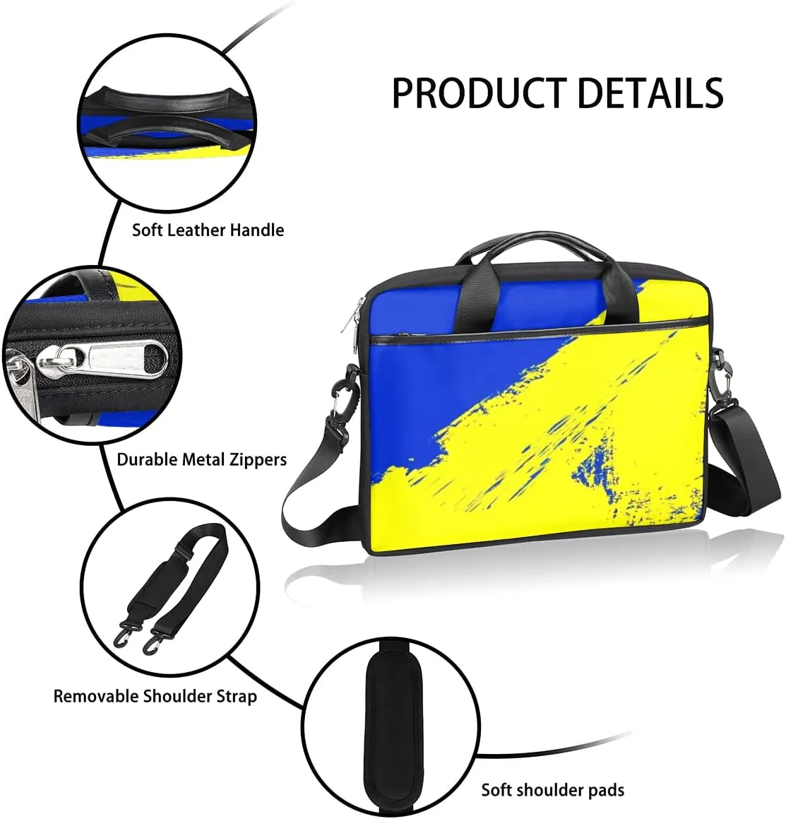 Colorful Hand Drawn Boho Laptop Shoulder Messenger Bag Waterproof Laptop Briefcase with Handle and Padded Strap Case Sleeve