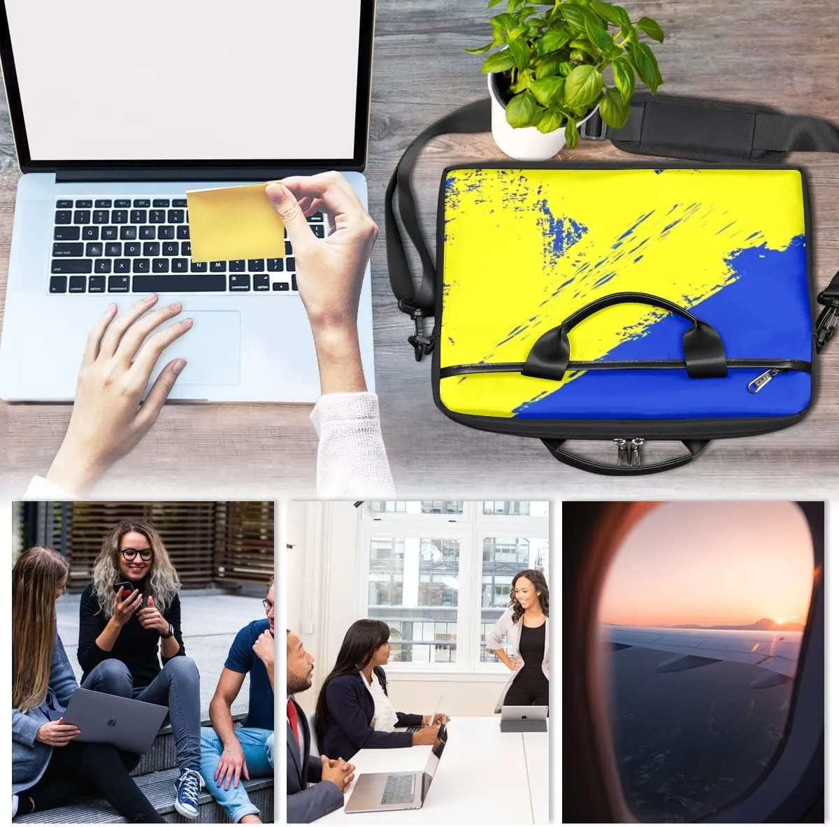Colorful Hand Drawn Boho Laptop Shoulder Messenger Bag Waterproof Laptop Briefcase with Handle and Padded Strap Case Sleeve