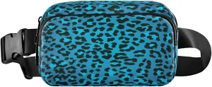 Colorful Leopard Blue Belt Bag for Women Men Fanny Pack Small Waist Pouch Crossbody Bags for Outdoor Hiking Running Travel