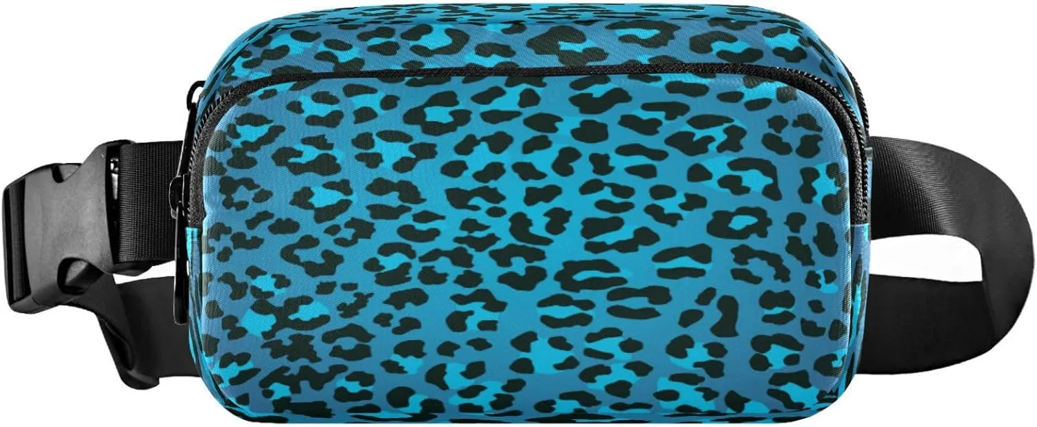 Colorful Leopard Blue Belt Bag for Women Men Fanny Pack Small Waist Pouch Crossbody Bags for Outdoor Hiking Running Travel